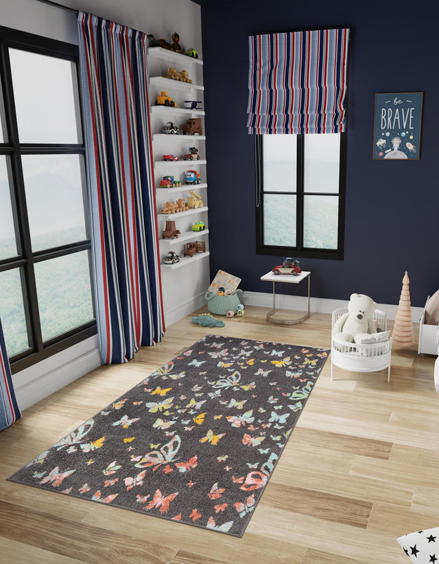 Charcoal Gray 2' 2 x 3' 1 Whimsy Kids Rectangle Area Rug for Baby Nursery, Toddler Playroom, Bedrooms Playful Fun Design Easy Clean Carpet for Sale at Rug Engine