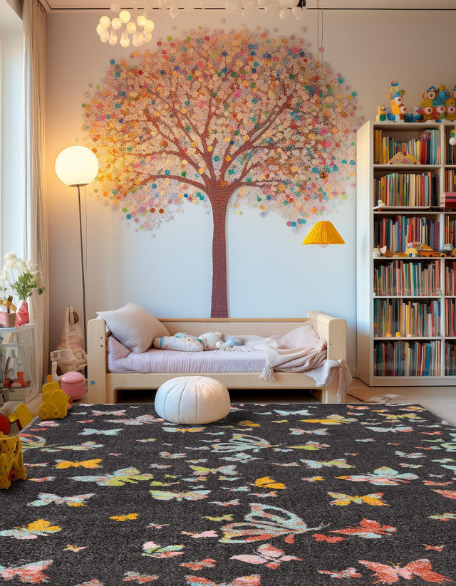 Charcoal Gray 7' 10 x 10' Whimsy Kids Rectangle Area Rug for Baby Nursery, Toddler Playroom, Bedrooms Playful Fun Design Easy Clean Carpet for Sale at Rug Engine