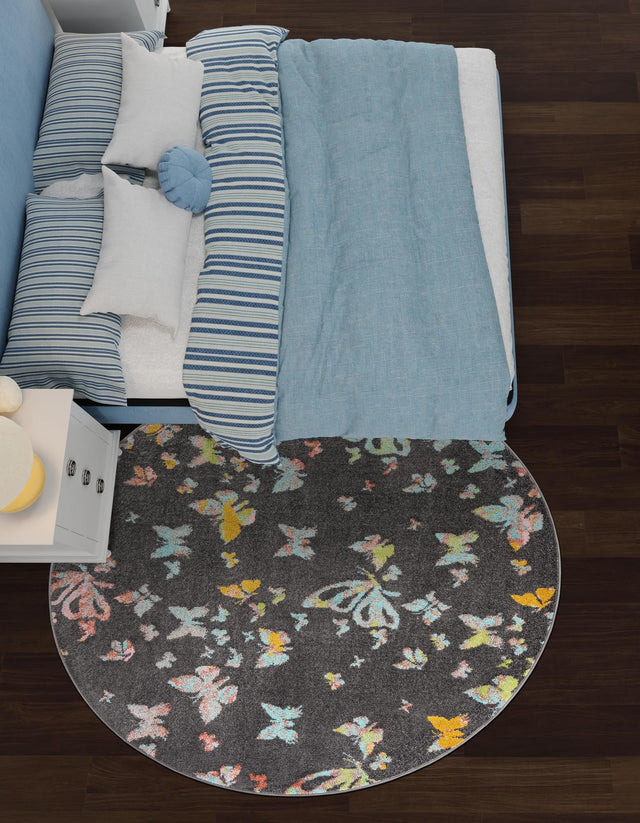 Charcoal Gray 3' 3 x 3' 3 Whimsy Kids Round Area Rug for Baby Nursery, Toddler Playroom, Bedrooms