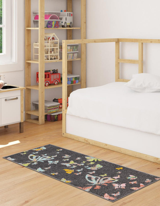 Charcoal Gray 2' 2 x 6' 1 Whimsy Kids Runner Area Rug for Baby Nursery, Toddler Playroom, Bedrooms