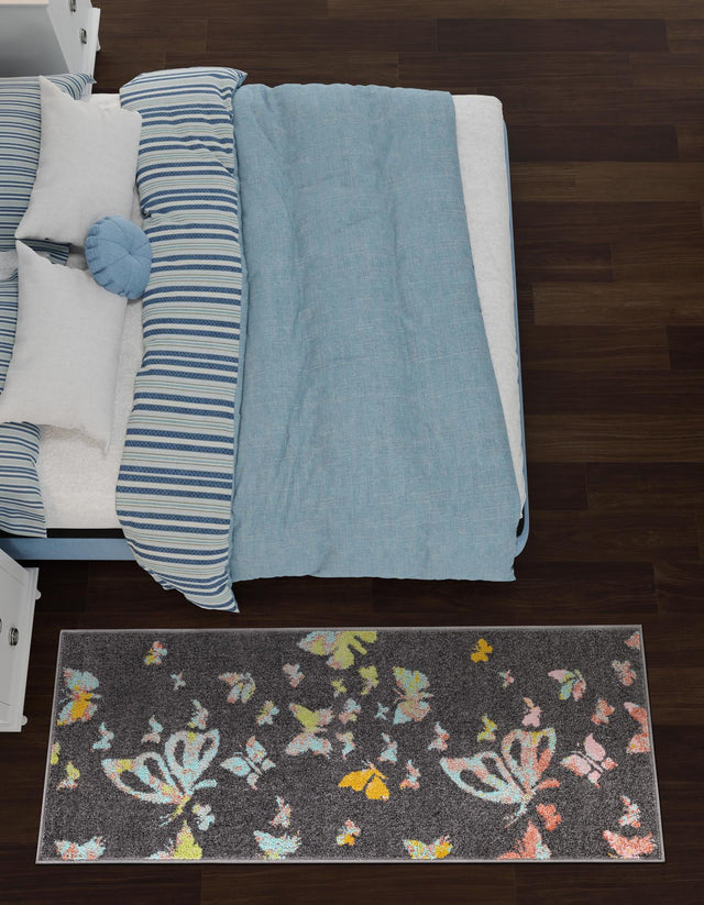 Charcoal Gray 2' 2 x 6' 1 Whimsy Kids Runner Area Rug for Baby Nursery, Toddler Playroom, Bedrooms