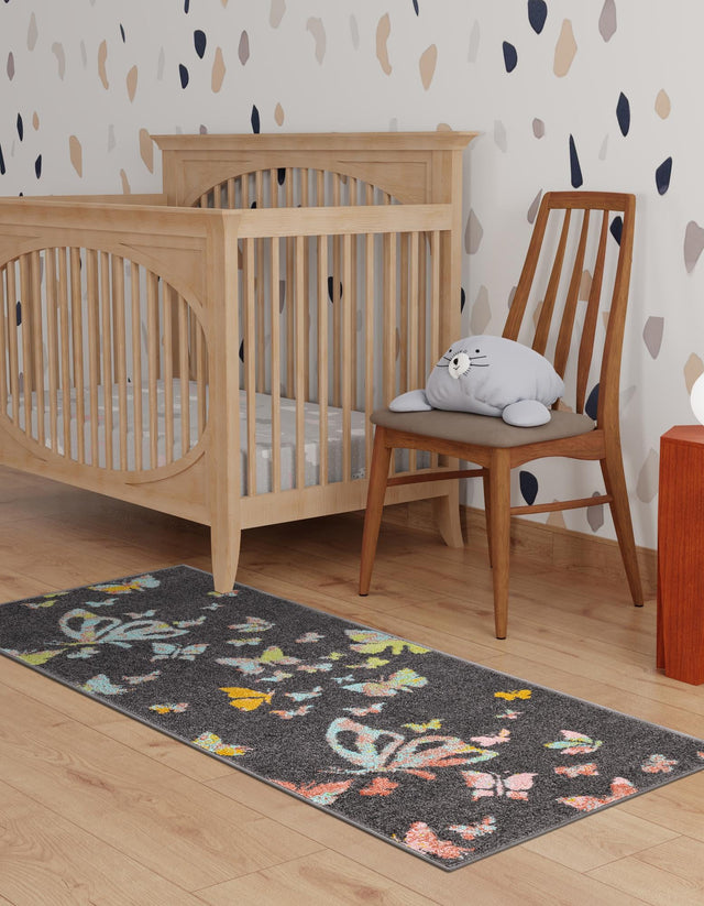Charcoal Gray 2' 2 x 6' 1 Whimsy Kids Runner Area Rug for Baby Nursery, Toddler Playroom, Bedrooms