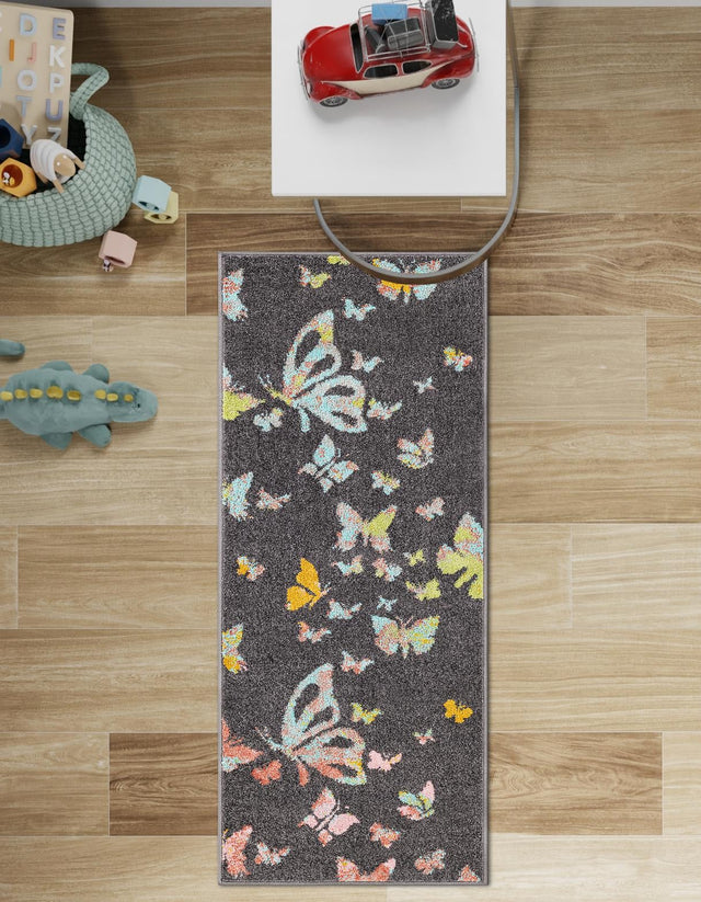 Charcoal Gray 2' 2 x 6' 1 Whimsy Kids Runner Area Rug for Baby Nursery, Toddler Playroom, Bedrooms