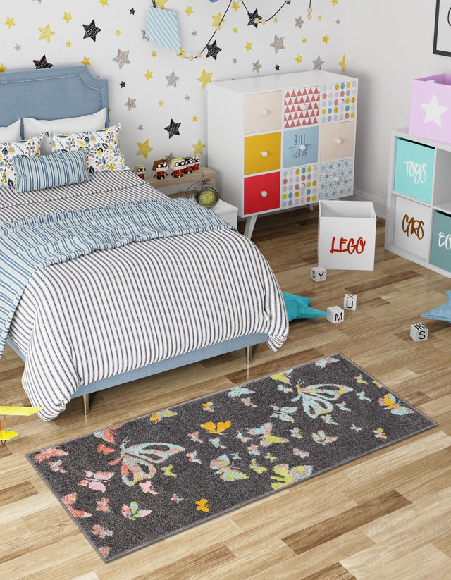 Charcoal Gray 2' 2 x 6' 1 Whimsy Kids Runner Area Rug for Baby Nursery, Toddler Playroom, Bedrooms