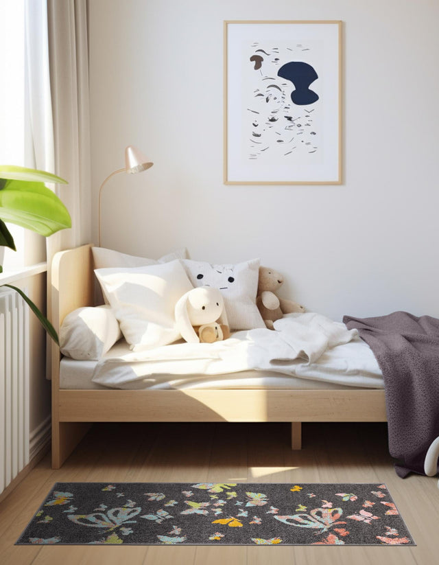 Charcoal Gray 2' 2 x 6' 1 Whimsy Kids Runner Area Rug for Baby Nursery, Toddler Playroom, Bedrooms