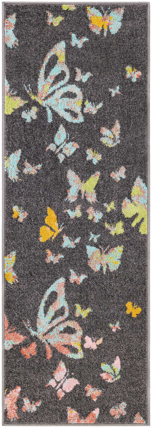 Charcoal Gray 2' 2 x 6' 1 Whimsy Kids Runner Area Rug for Baby Nursery, Toddler Playroom, Bedrooms