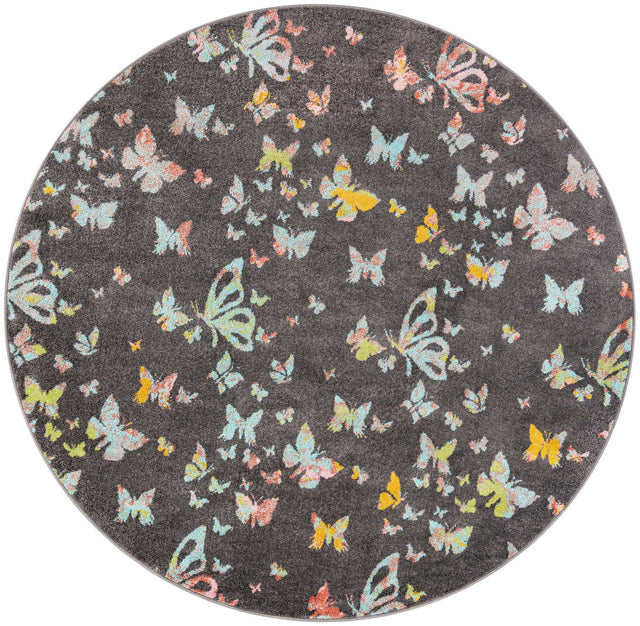 Charcoal Gray 7' 10 x 7' 10 Whimsy Kids Round Area Rug for Baby Nursery, Toddler Playroom, Bedrooms Playful Fun Design Easy Clean Carpet for Sale at Rug Engine