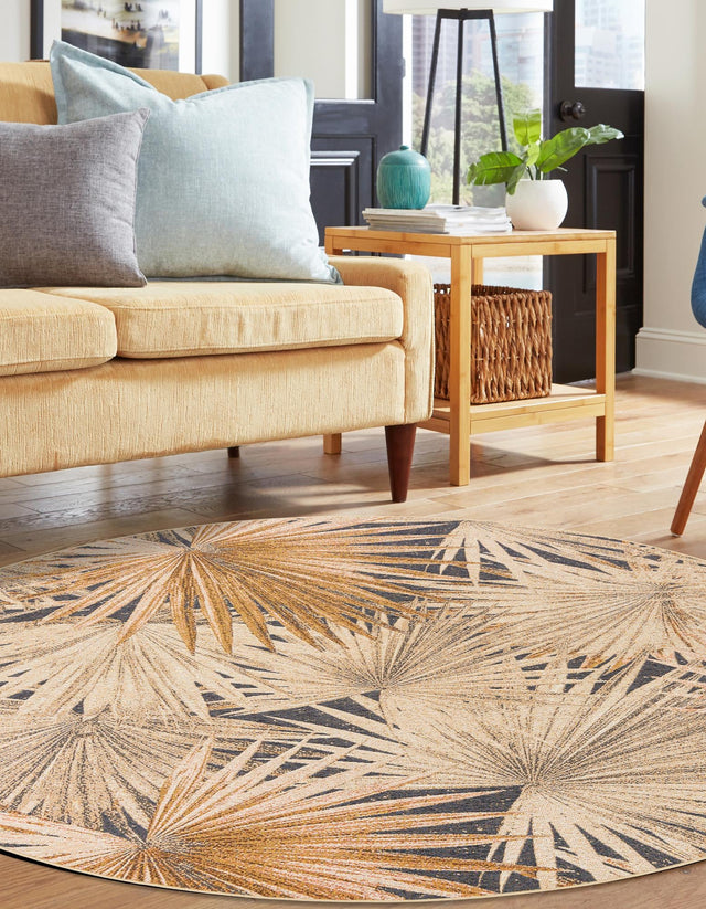 Multicolor 5' 1 x 5' 1 Outdoor Botanical Round Area Rug Weather Resistant for Patio, Deck, Terrace, Balcony, Porch Polypropylene Garden Floral Tropical Carpet for Sale at Rug Engine