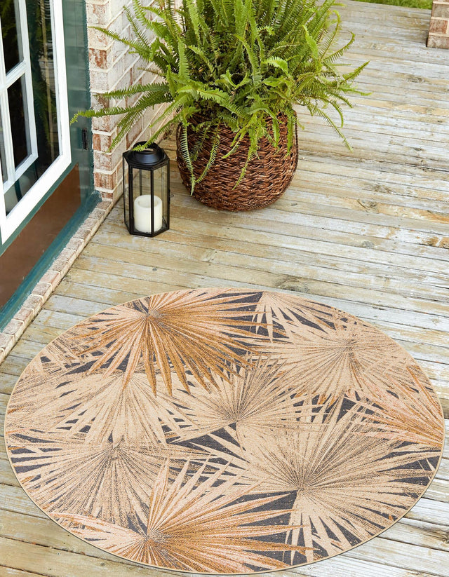 Multicolor 5' 1 x 5' 1 Outdoor Botanical Round Area Rug Weather Resistant for Patio, Deck, Terrace, Balcony, Porch Polypropylene Garden Floral Tropical Carpet for Sale at Rug Engine