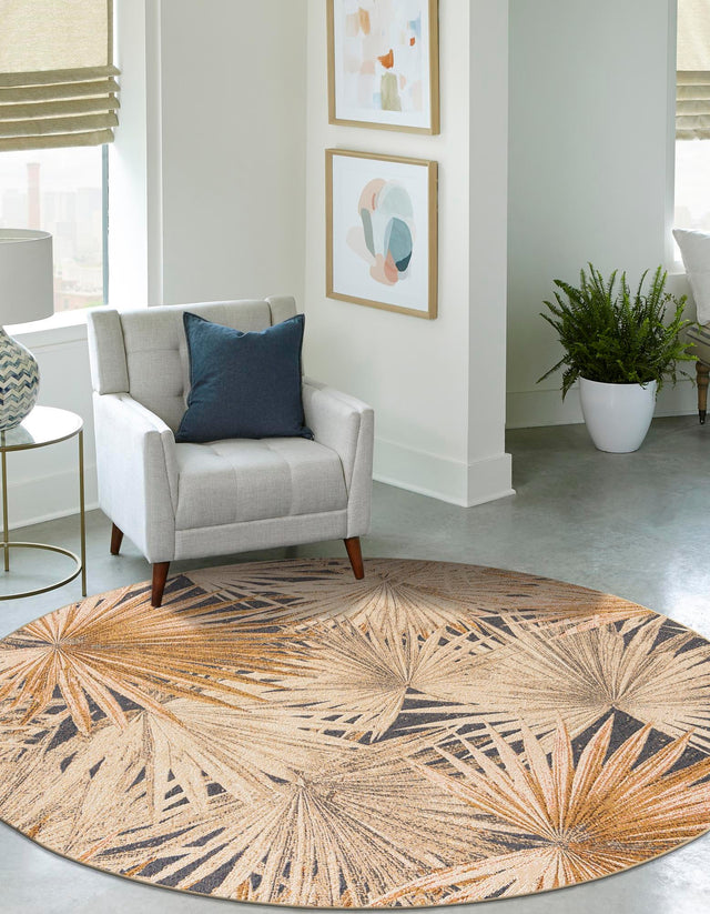 Multicolor 5' 1 x 5' 1 Outdoor Botanical Round Area Rug Weather Resistant for Patio, Deck, Terrace, Balcony, Porch Polypropylene Garden Floral Tropical Carpet for Sale at Rug Engine
