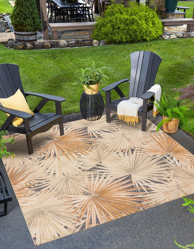 Multicolor 7' 10 x 7' 10 Outdoor Botanical Square Area Rug Weather Resistant for Patio, Deck, Terrace, Balcony, Porch Polypropylene Garden Floral Tropical Carpet for Sale at Rug Engine