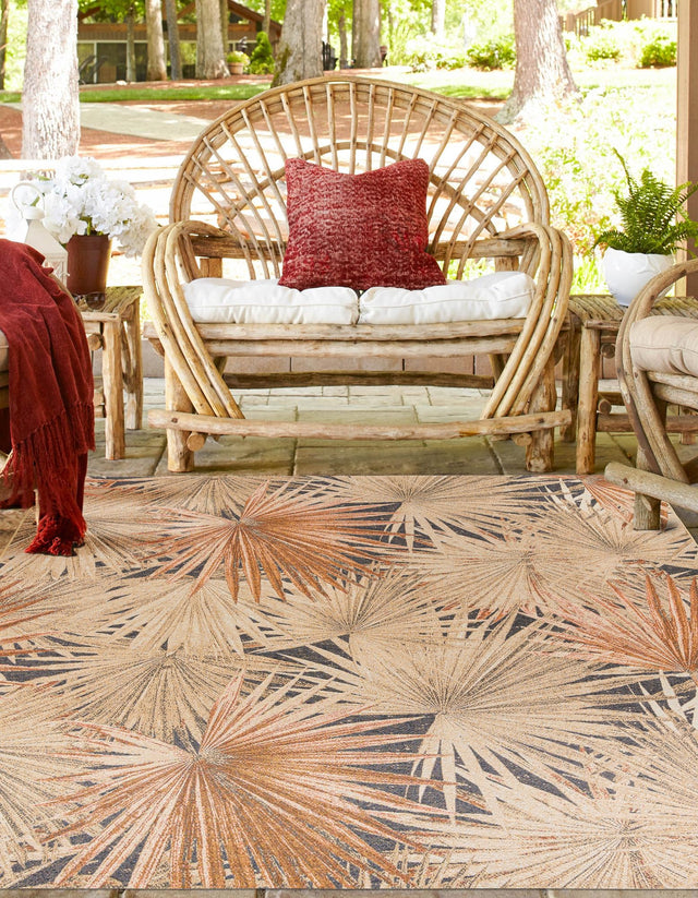 Multicolor 10' x 10' Outdoor Botanical Square Area Rug Weather Resistant for Patio, Deck, Terrace, Balcony, Porch Polypropylene Garden Floral Tropical Carpet for Sale at Rug Engine