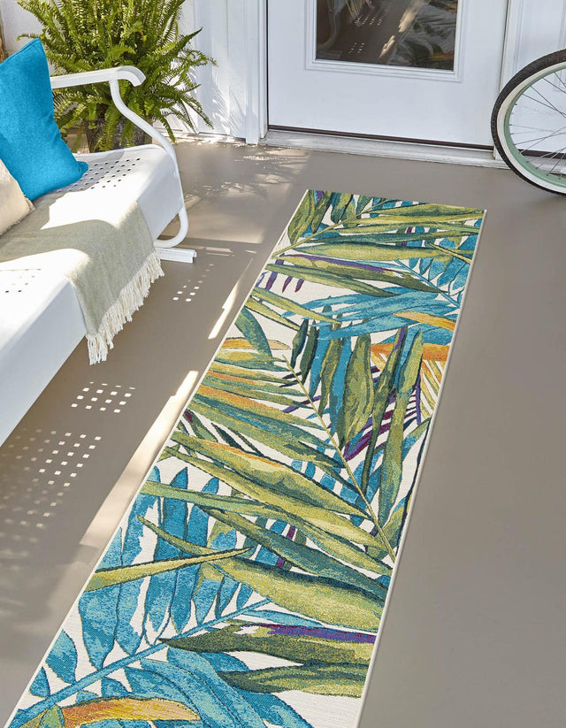 Multicolor 2' 7 x 12' Outdoor Botanical Runner Area Rug Weather Resistant for Patio, Deck, Terrace, Balcony, Porch Polypropylene Garden Floral Tropical Carpet for Sale at Rug Engine
