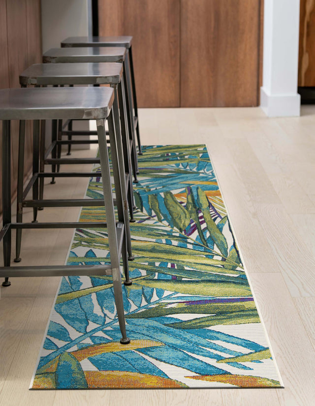 Multicolor 2' 7 x 12' Outdoor Botanical Runner Area Rug Weather Resistant for Patio, Deck, Terrace, Balcony, Porch Polypropylene Garden Floral Tropical Carpet for Sale at Rug Engine