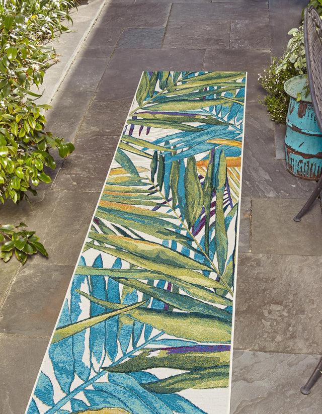 Multicolor 2' 7 x 12' Outdoor Botanical Runner Area Rug Weather Resistant for Patio, Deck, Terrace, Balcony, Porch Polypropylene Garden Floral Tropical Carpet for Sale at Rug Engine