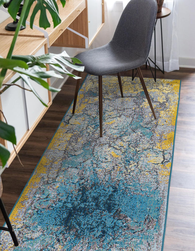 Gradient Blue 2' x 5' 1 Outdoor Modern Runner Area Rug Weather Resistant for Patio, Deck, Terrace, Balcony, Porch 100% Polypropylene Modern Outside Carpet for Sale at Rug Engine