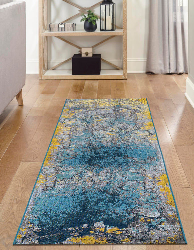 Gradient Blue 2' x 8' Outdoor Modern Runner Area Rug Weather Resistant for Patio, Deck, Terrace, Balcony, Porch 100% Polypropylene Modern Outside Carpet for Sale at Rug Engine