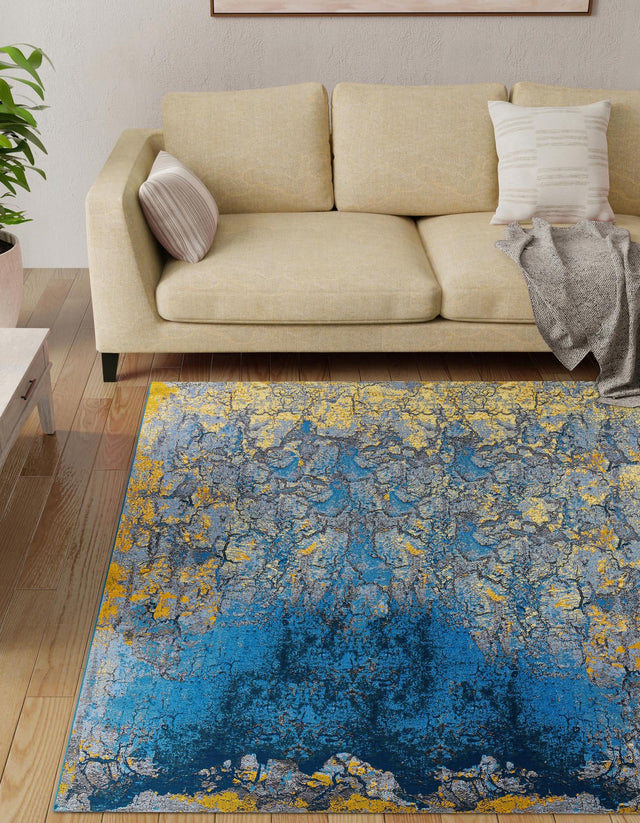 Gradient Blue 10' x 10' Outdoor Modern Square Area Rug Weather Resistant for Patio, Deck, Terrace, Balcony, Porch 100% Polypropylene Modern Outside Carpet for Sale at Rug Engine