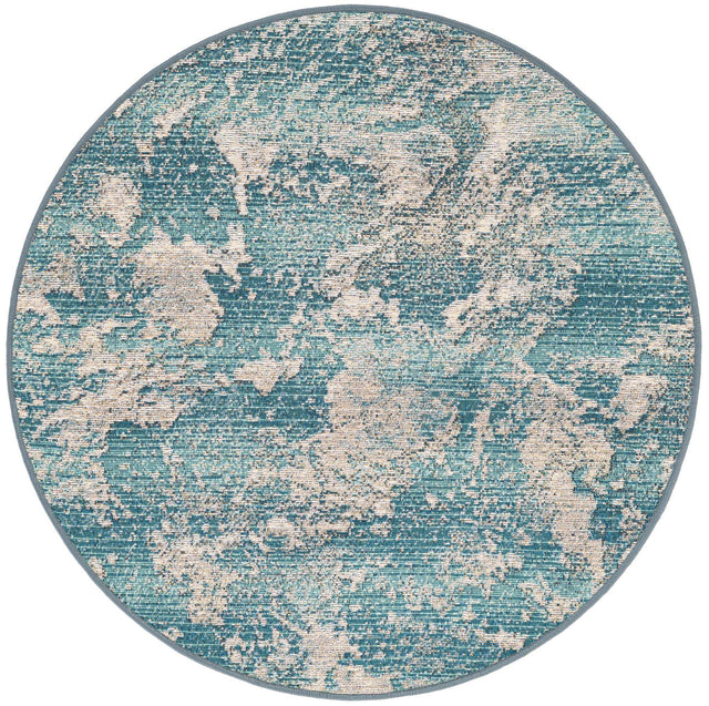 Aqua Blue 3' 1 x 3' 1 Outdoor Modern Round Area Rug Weather Resistant for Patio, Deck, Terrace, Balcony, Porch 100% Polypropylene Modern Outside Carpet for Sale at Rug Engine