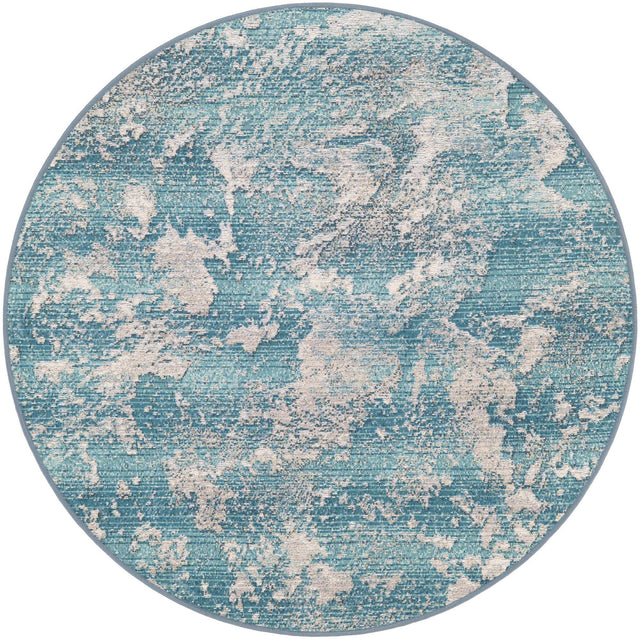 Aqua Blue 4' 1 x 4' 1 Outdoor Modern Round Area Rug Weather Resistant for Patio, Deck, Terrace, Balcony, Porch 100% Polypropylene Modern Outside Carpet for Sale at Rug Engine