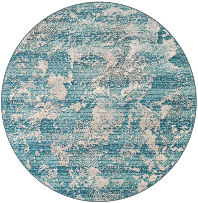 Aqua Blue 5' 1 x 5' 1 Outdoor Modern Round Area Rug Weather Resistant for Patio, Deck, Terrace, Balcony, Porch 100% Polypropylene Modern Outside Carpet for Sale at Rug Engine
