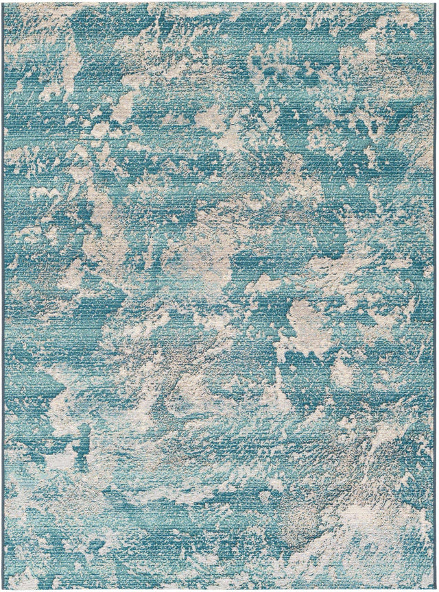 Aqua Blue 5' 1 x 7' 1 Outdoor Modern Rectangle Area Rug Weather Resistant for Patio, Deck, Terrace, Balcony, Porch 100% Polypropylene Modern Outside Carpet for Sale at Rug Engine