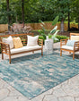 Aqua Blue 5' 1 x 7' 1 Outdoor Modern Rectangle Area Rug Weather Resistant for Patio, Deck, Terrace, Balcony, Porch