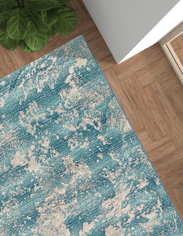 Aqua Blue 5' 1 x 7' 1 Outdoor Modern Rectangle Area Rug Weather Resistant for Patio, Deck, Terrace, Balcony, Porch 100% Polypropylene Modern Outside Carpet for Sale at Rug Engine