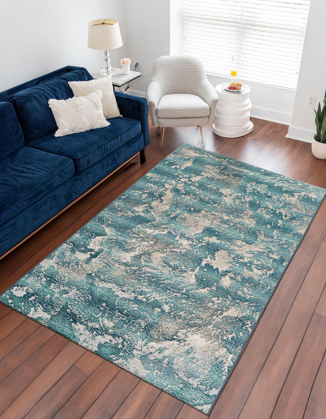 Aqua Blue 7' 10 x 10' Outdoor Modern Rectangle Area Rug Weather Resistant for Patio, Deck, Terrace, Balcony, Porch 100% Polypropylene Modern Outside Carpet for Sale at Rug Engine