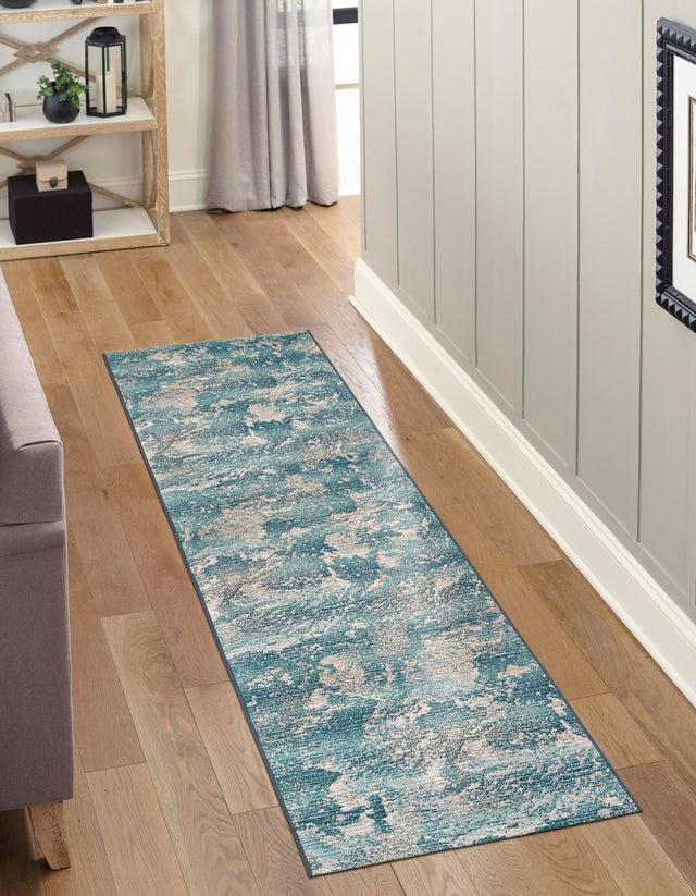Aqua Blue 2' x 8' Outdoor Modern Runner Area Rug Weather Resistant for Patio, Deck, Terrace, Balcony, Porch 100% Polypropylene Modern Outside Carpet for Sale at Rug Engine