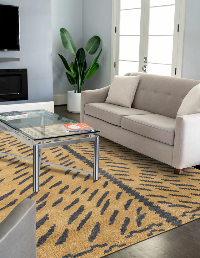 Tan 5' x 6' 6 Gabbeh Rectangle Area Rug 100% Polyester (Space-Dyed Yarn) Stylish Contemporary Carpet for Home Interior Design for Sale at Rug Engine