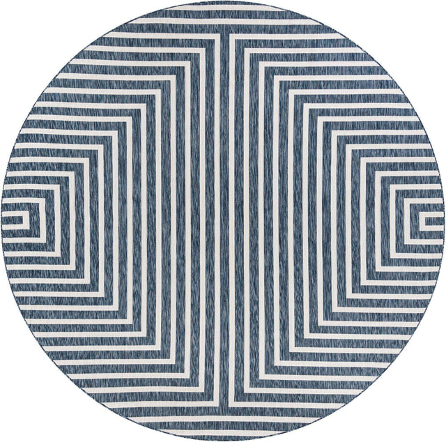 Blue 10' x 10' Outdoor Modern Round Area Rug Weather Resistant for Patio, Deck, Terrace, Balcony, Porch 100% Polypropylene Modern Outside Carpet for Sale at Rug Engine