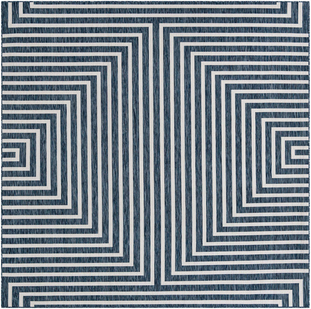 Blue 10' x 10' Outdoor Modern Square Area Rug Weather Resistant for Patio, Deck, Terrace, Balcony, Porch 100% Polypropylene Modern Outside Carpet for Sale at Rug Engine