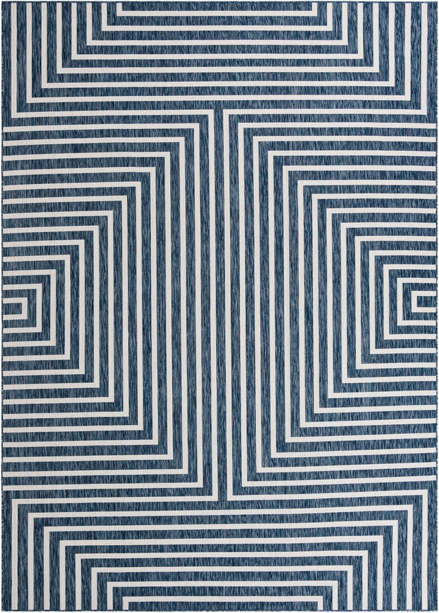 Blue 10' x 14' 1 Outdoor Modern Rectangle Area Rug Weather Resistant for Patio, Deck, Terrace, Balcony, Porch 100% Polypropylene Modern Outside Carpet for Sale at Rug Engine