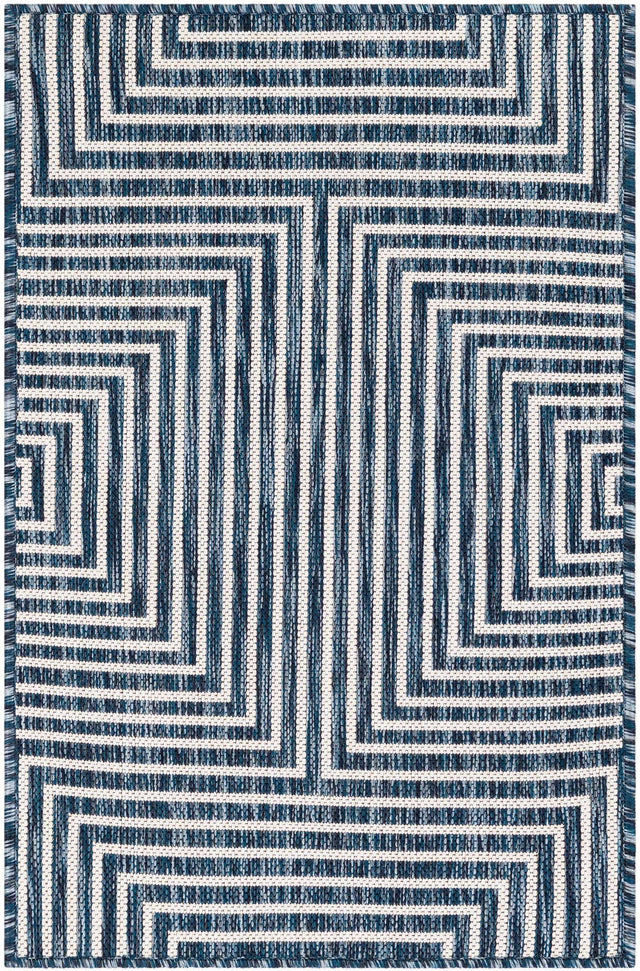 Blue 2' x 3' 1 Outdoor Modern Rectangle Area Rug Weather Resistant for Patio, Deck, Terrace, Balcony, Porch 100% Polypropylene Modern Outside Carpet for Sale at Rug Engine