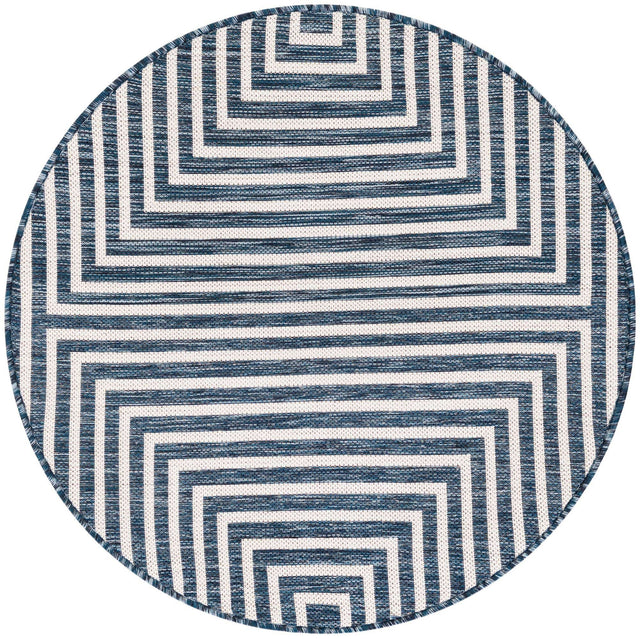 Blue 3' 1 x 3' 1 Outdoor Modern Round Area Rug Weather Resistant for Patio, Deck, Terrace, Balcony, Porch 100% Polypropylene Modern Outside Carpet for Sale at Rug Engine
