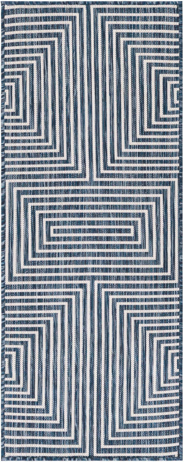 Blue 2' x 5' 3 Outdoor Modern Runner Area Rug Weather Resistant for Patio, Deck, Terrace, Balcony, Porch 100% Polypropylene Modern Outside Carpet for Sale at Rug Engine