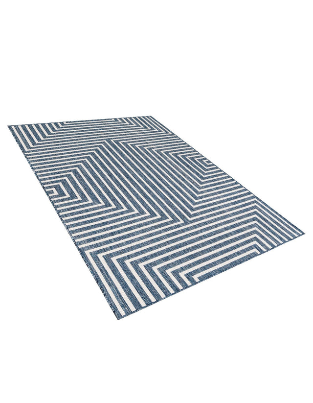 Blue 5' 3 x 7' 1 Outdoor Modern Rectangle Area Rug Weather Resistant for Patio, Deck, Terrace, Balcony, Porch 100% Polypropylene Modern Outside Carpet for Sale at Rug Engine