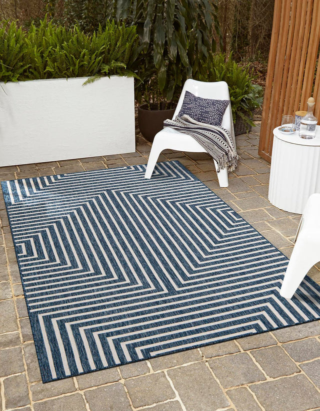 Blue 6' 1 x 9' Outdoor Modern Rectangle Area Rug Weather Resistant for Patio, Deck, Terrace, Balcony, Porch 100% Polypropylene Modern Outside Carpet for Sale at Rug Engine