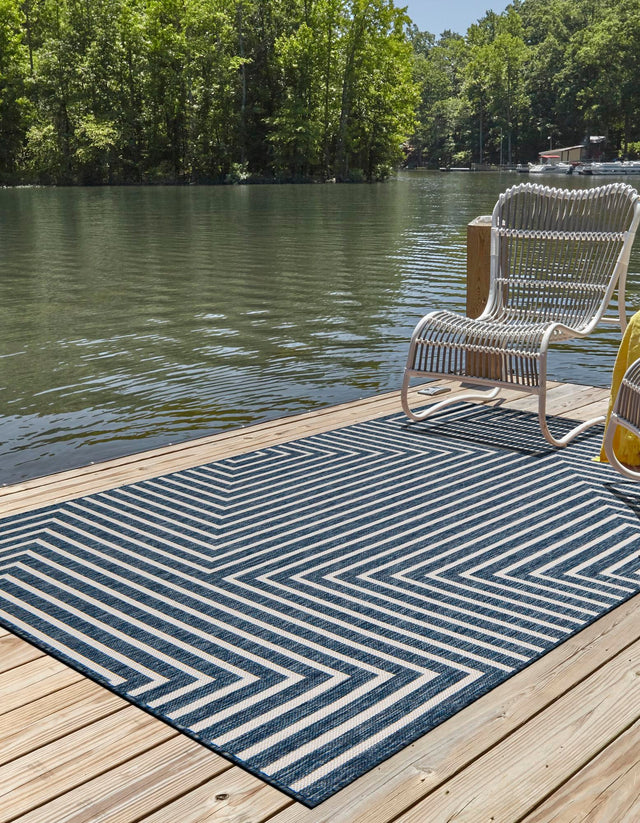 Blue 6' 1 x 9' Outdoor Modern Rectangle Area Rug Weather Resistant for Patio, Deck, Terrace, Balcony, Porch 100% Polypropylene Modern Outside Carpet for Sale at Rug Engine