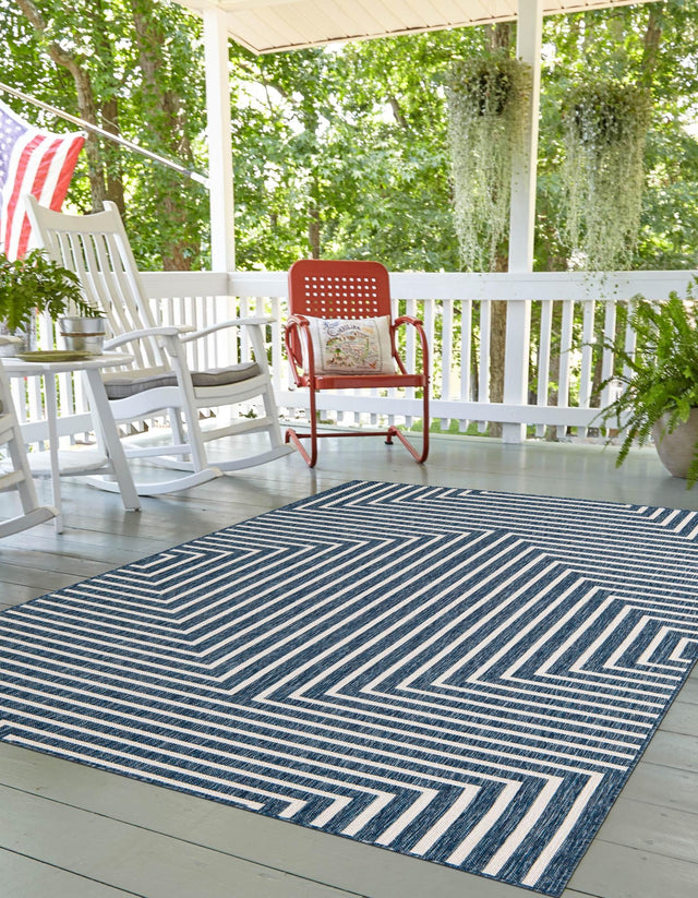 Blue 6' 1 x 9' Outdoor Modern Rectangle Area Rug Weather Resistant for Patio, Deck, Terrace, Balcony, Porch 100% Polypropylene Modern Outside Carpet for Sale at Rug Engine