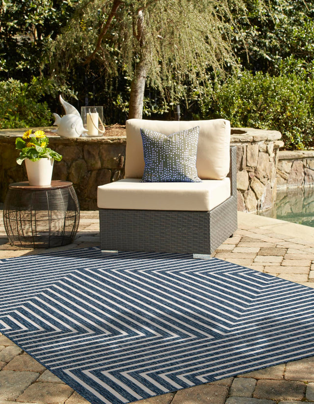 Blue 6' 1 x 9' Outdoor Modern Rectangle Area Rug Weather Resistant for Patio, Deck, Terrace, Balcony, Porch 100% Polypropylene Modern Outside Carpet for Sale at Rug Engine