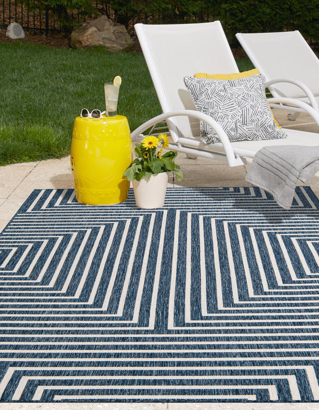 Blue 5' 3 x 7' 1 Outdoor Modern Rectangle Area Rug Weather Resistant for Patio, Deck, Terrace, Balcony, Porch 100% Polypropylene Modern Outside Carpet for Sale at Rug Engine