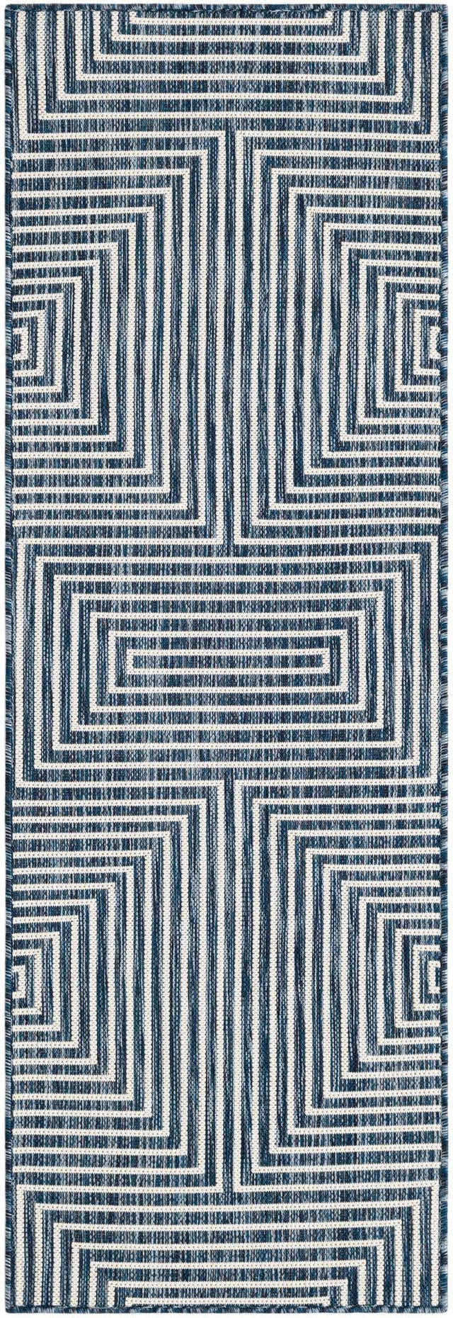 Blue 2' x 6' 1 Outdoor Modern Runner Area Rug Weather Resistant for Patio, Deck, Terrace, Balcony, Porch 100% Polypropylene Modern Outside Carpet for Sale at Rug Engine