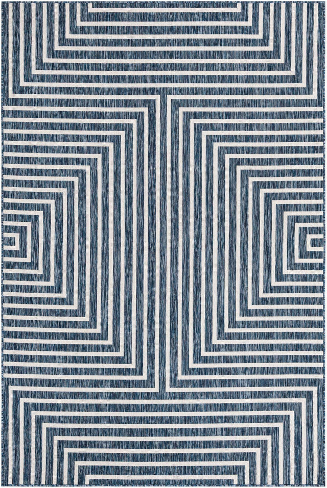 Blue 6' 1 x 9' Outdoor Modern Rectangle Area Rug Weather Resistant for Patio, Deck, Terrace, Balcony, Porch 100% Polypropylene Modern Outside Carpet for Sale at Rug Engine
