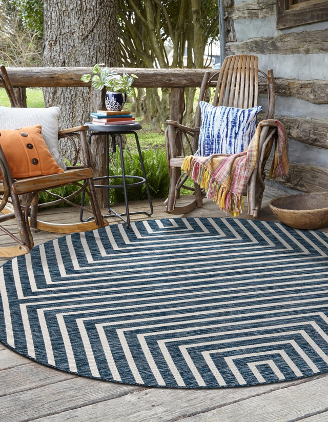 Blue 12' x 12' Outdoor Modern Round Area Rug Weather Resistant for Patio, Deck, Terrace, Balcony, Porch 100% Polypropylene Modern Outside Carpet for Sale at Rug Engine