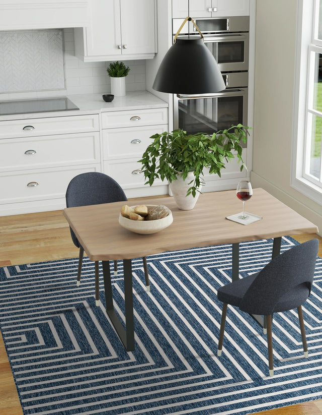 Blue 10' x 10' Outdoor Modern Square Area Rug Weather Resistant for Patio, Deck, Terrace, Balcony, Porch 100% Polypropylene Modern Outside Carpet for Sale at Rug Engine