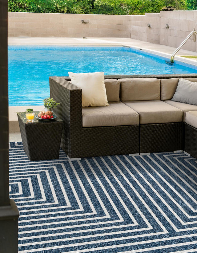 Blue 10' x 10' Outdoor Modern Square Area Rug Weather Resistant for Patio, Deck, Terrace, Balcony, Porch 100% Polypropylene Modern Outside Carpet for Sale at Rug Engine