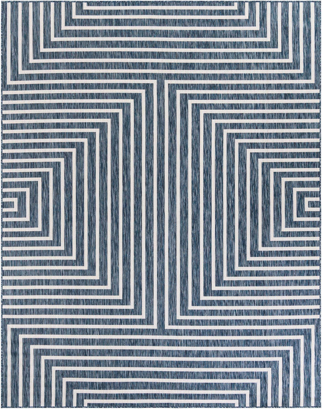 Blue 7' 10 x 10' Outdoor Modern Rectangle Area Rug Weather Resistant for Patio, Deck, Terrace, Balcony, Porch 100% Polypropylene Modern Outside Carpet for Sale at Rug Engine