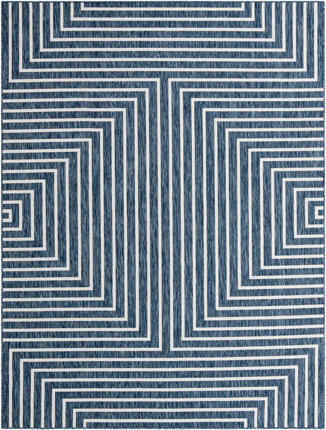 Blue 9' x 12' Outdoor Modern Rectangle Area Rug Weather Resistant for Patio, Deck, Terrace, Balcony, Porch 100% Polypropylene Modern Outside Carpet for Sale at Rug Engine
